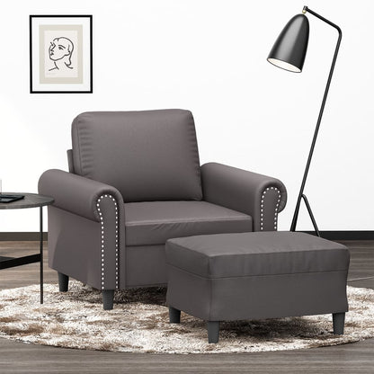 Poltrona com apoio de pés couro artificial 60 cm cinzento