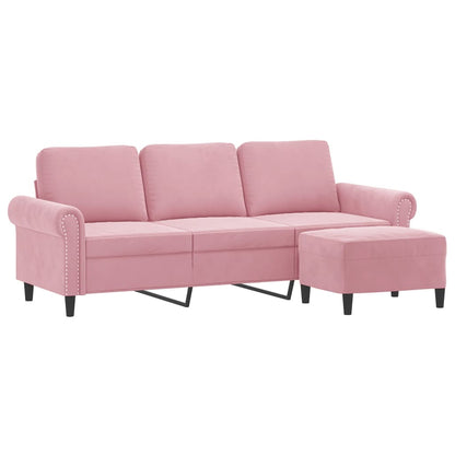 Sofá de 3 lugares com apoio de pés 180 cm veludo rosa