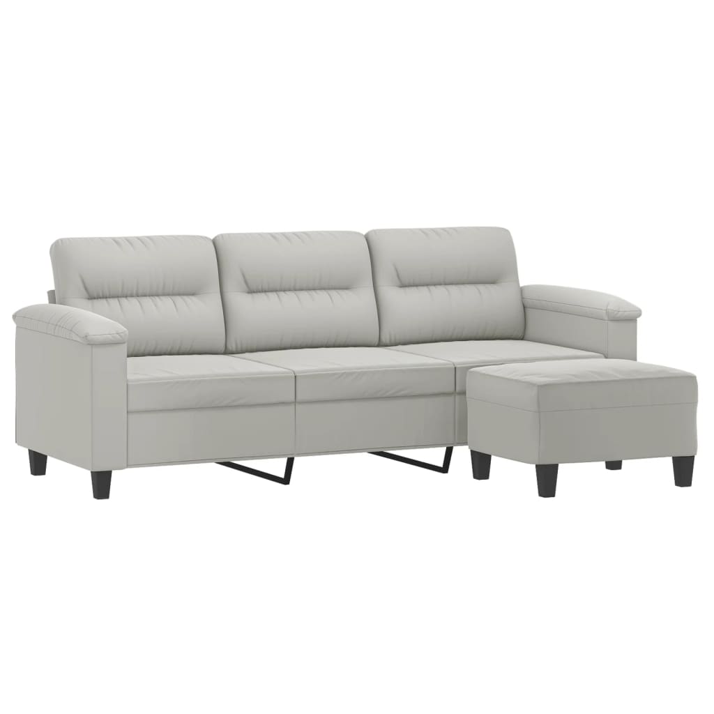 3-seater sofa with footrest 180 cm light gray microfiber