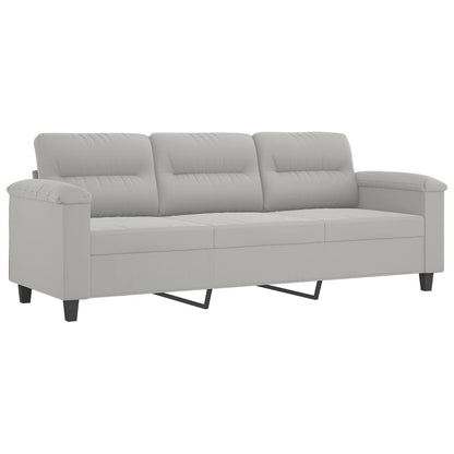 3-seater sofa with footrest 180 cm light gray microfiber