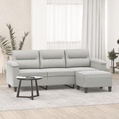 3-seater sofa with footrest 180 cm light gray microfiber