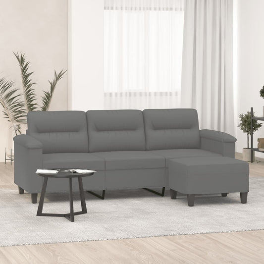 Sofá de 3 lugares c/ apoio de pés 180cm microfibra cinza-escuro