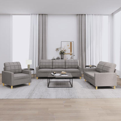 3 pcs sofa set with cushions grey-brown fabric