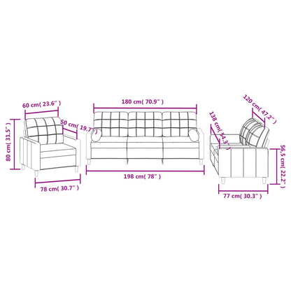3 pcs conjunto de sofás com almofadas tecido cinza-acastanhado