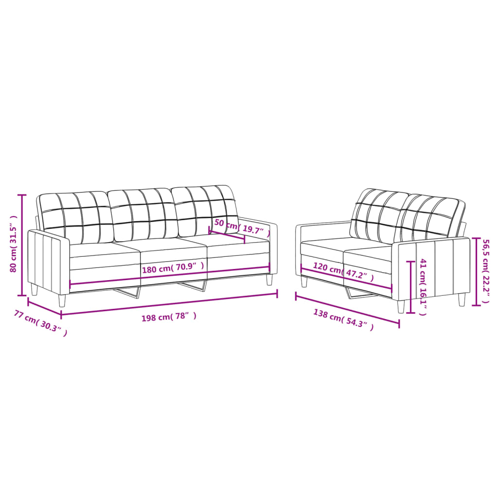 2 pcs sofa set with cushions brown fabric