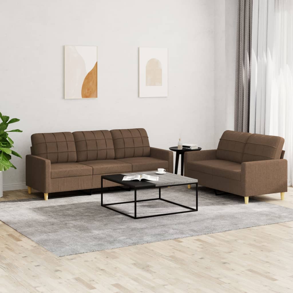 2 pcs sofa set with cushions brown fabric