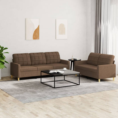 2 pcs sofa set with cushions brown fabric