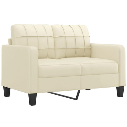 3 pcs conjunto sofás c/ almofadões couro artificial cor creme