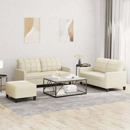 3 pcs conjunto sofás c/ almofadões couro artificial cor creme