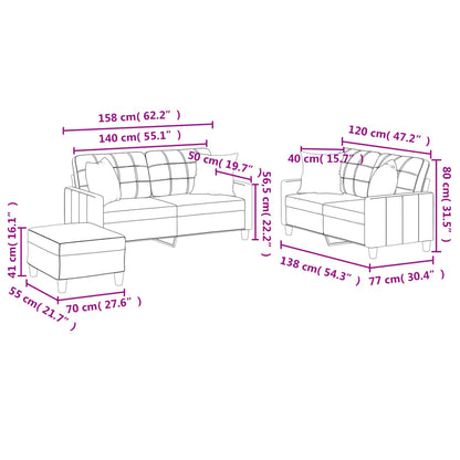 3 pcs conjunto de sofás com almofadas couro artificial creme