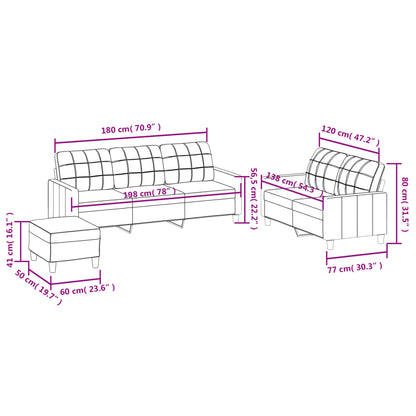 3 pcs conjunto de sofás com almofadões couro artificial preto