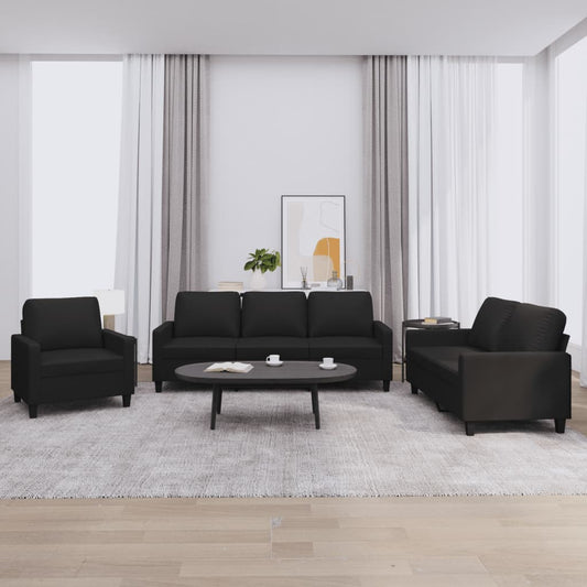 3 pcs sofa set with cushions black faux leather