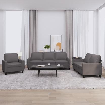 3 pcs sofa set with cushions grey faux leather
