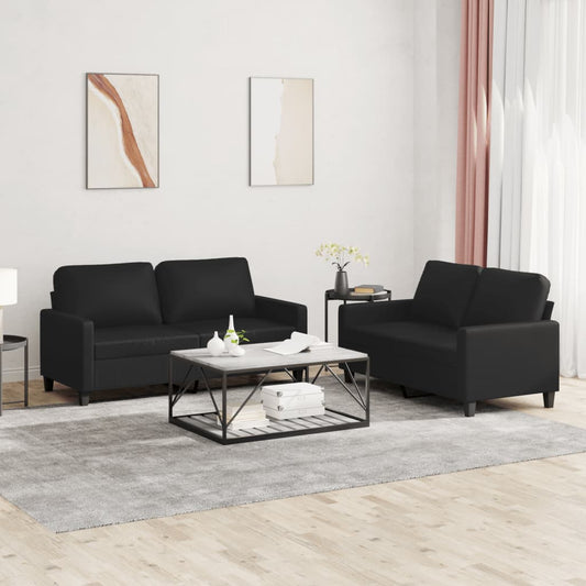2 pcs sofa set with cushions black faux leather