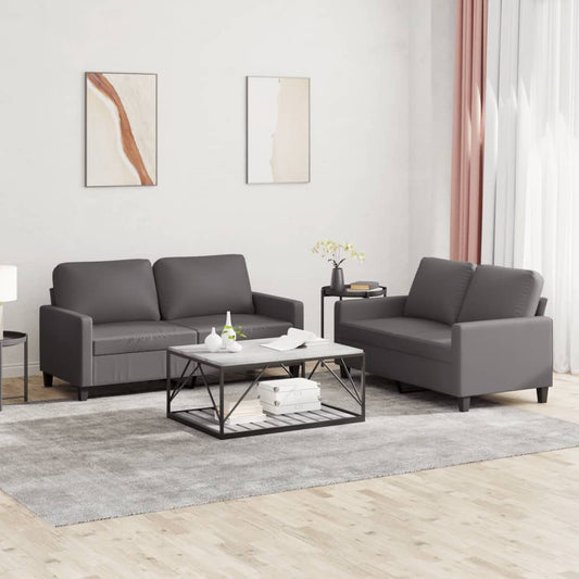 2 pcs sofa set with cushions grey faux leather