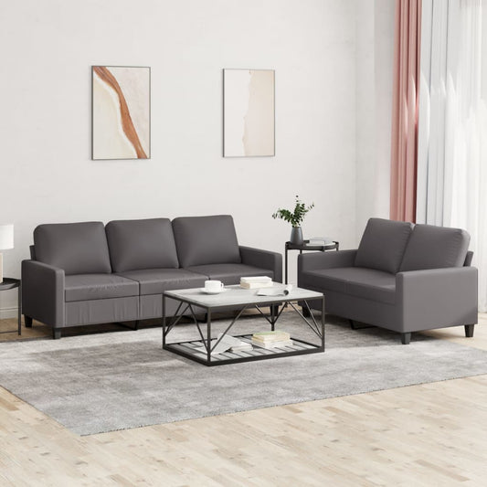 2 pcs sofa set with cushions grey faux leather