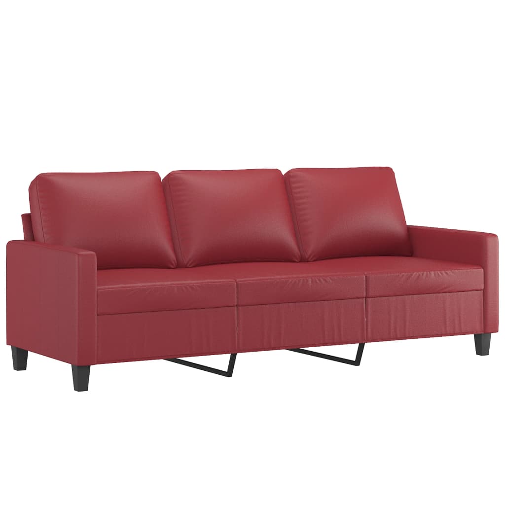 2 pcs conjunto sofás c/ almofadões couro artif. vermelho tinto