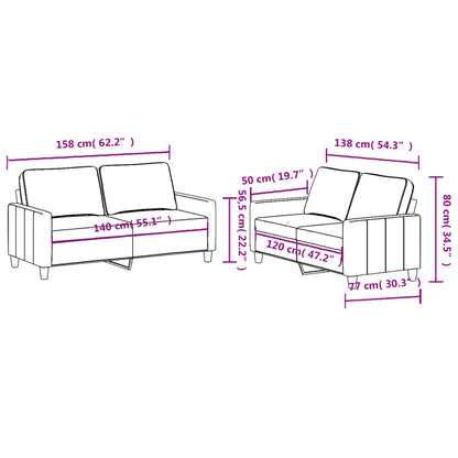 2 pcs sofa set with cushions cream color fabric