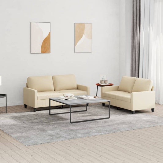 2 pcs sofa set with cushions cream color fabric