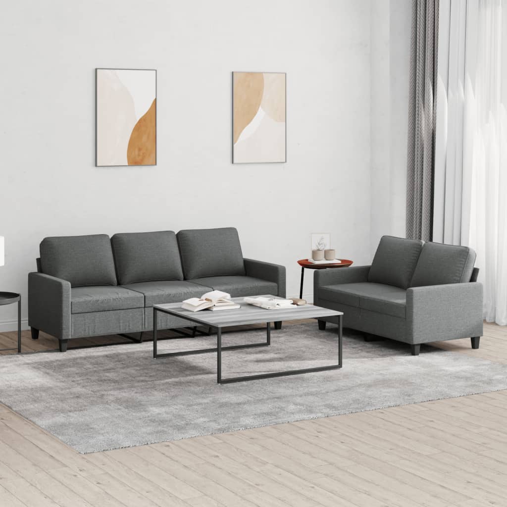 2 pcs sofa set with cushions dark grey fabric
