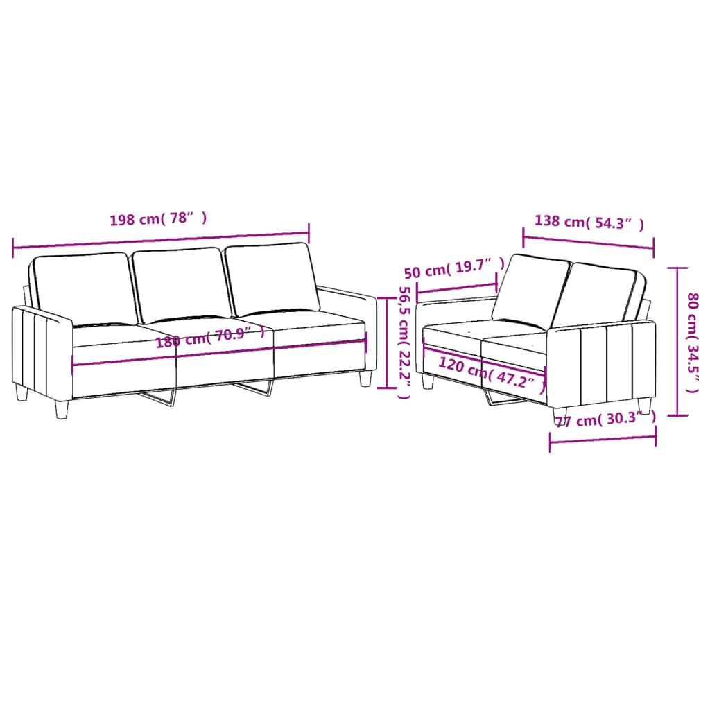 2 pcs sofa set with cushions cream color fabric