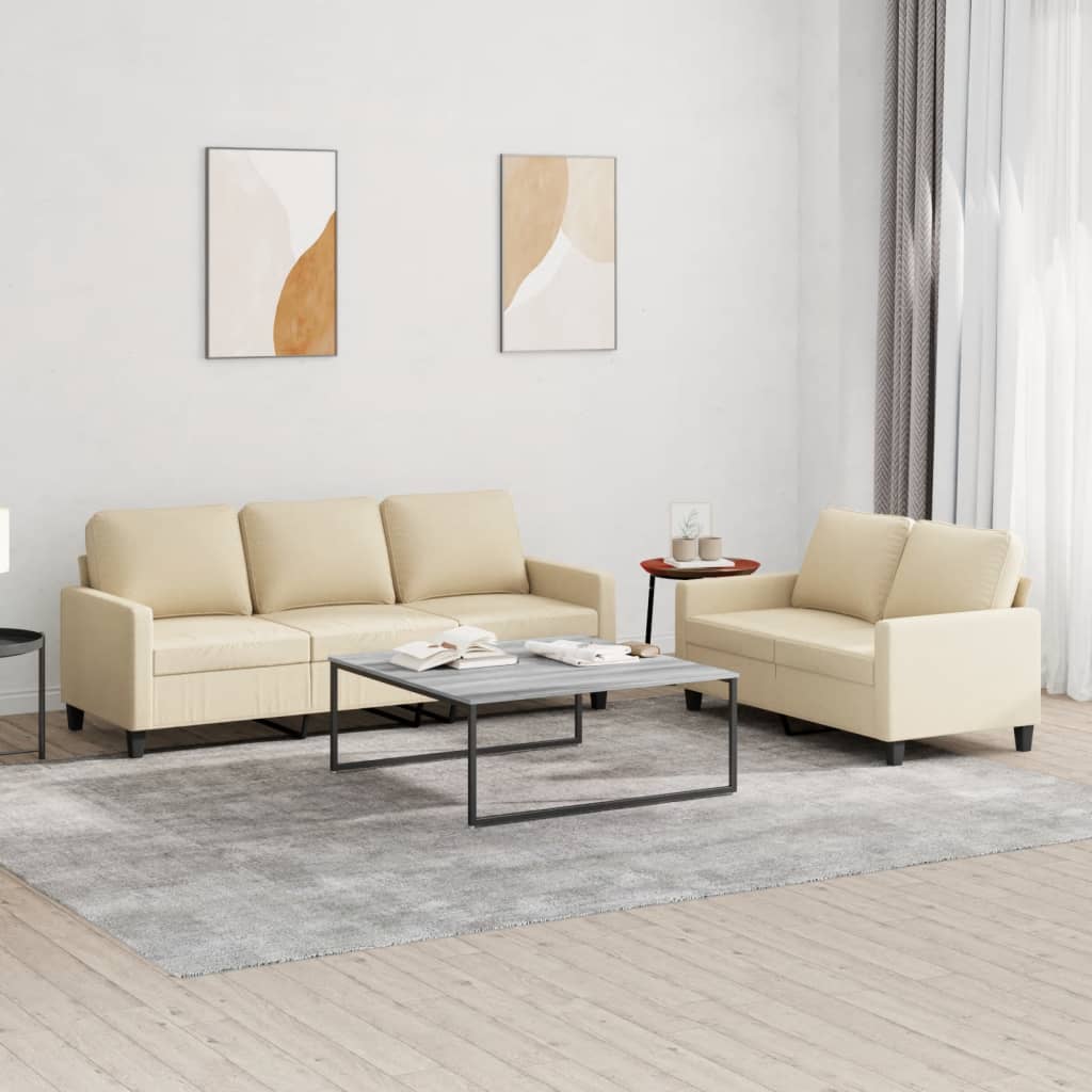 2 pcs sofa set with cushions cream color fabric