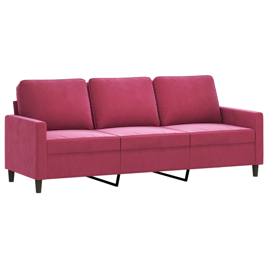 3 pcs conjunto de sofás com almofadões veludo vermelho tinto