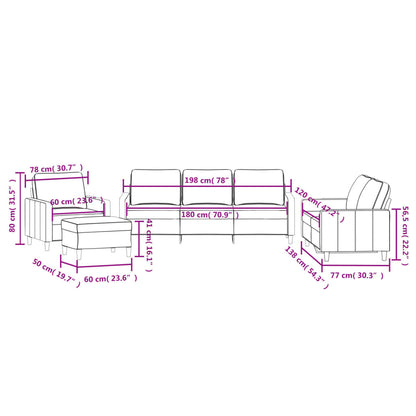 4 pcs conjunto de sofás com almofadões veludo cinzento-claro