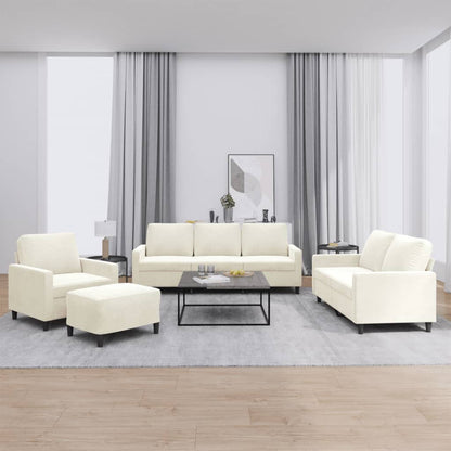 4 pcs conjunto de sofás com almofadões veludo cor creme