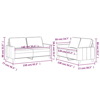 2 pcs conjunto de sofás com almofadões veludo cinzento-claro