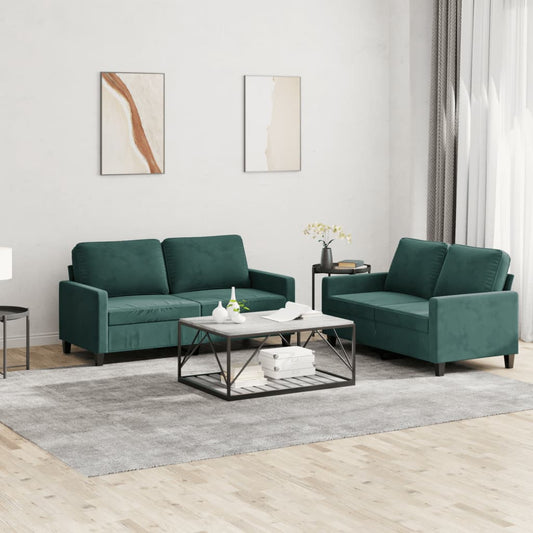 2 pcs sofa set with dark green velvet cushions