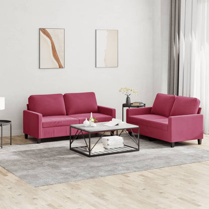 2 pcs conjunto de sofás com almofadões veludo vermelho tinto