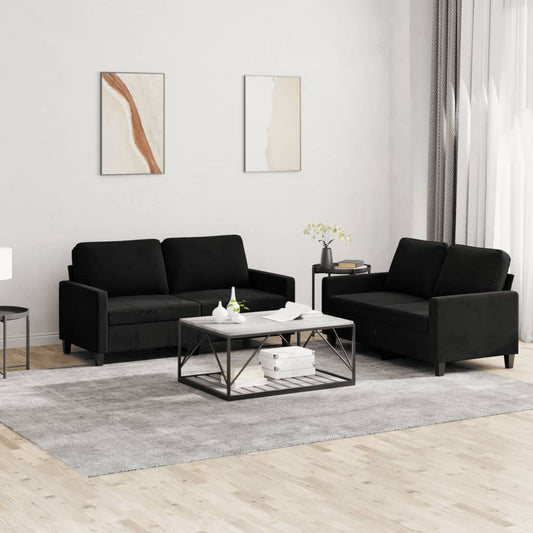 2 pcs conjunto de sofás com almofadões veludo preto