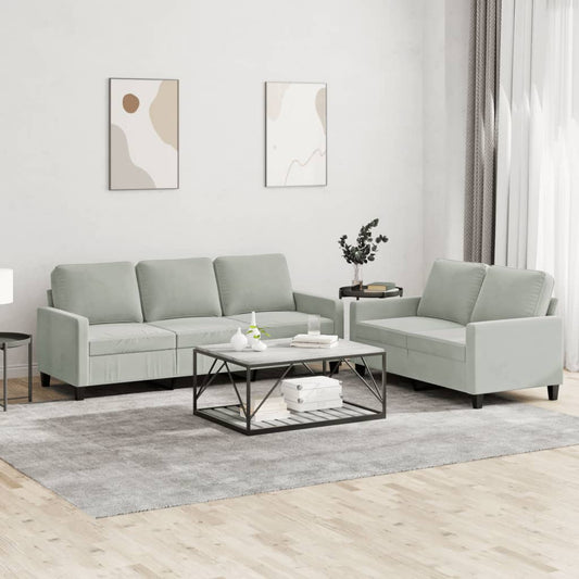 2 pcs sofa set with light grey velvet cushions