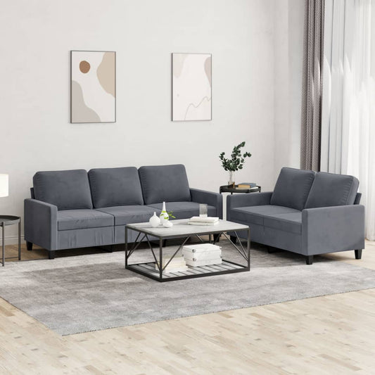 2 pcs sofa set with dark grey velvet cushions