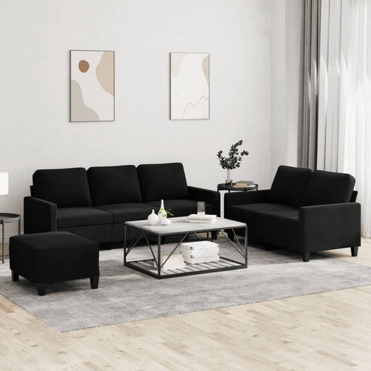 3 pcs conjunto de sofás com almofadões veludo preto