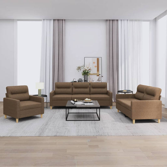 3 pcs sofa set with cushions brown fabric
