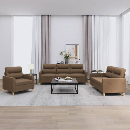 3 pcs sofa set with cushions brown fabric