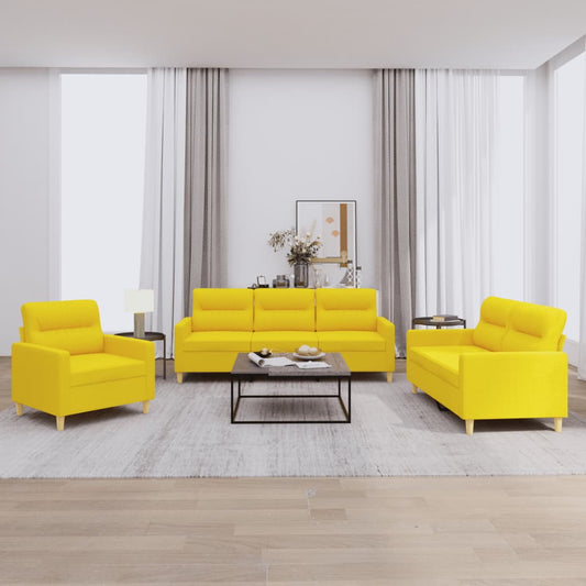 3 pcs sofa set with cushions light yellow fabric