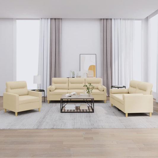 3 pcs sofa set with cushions cream color fabric