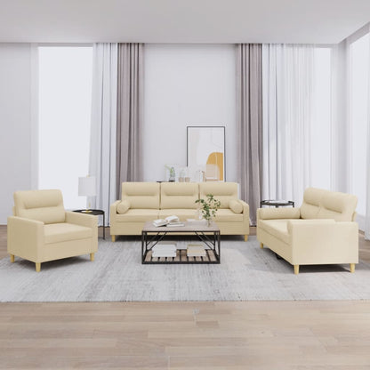 3 pcs sofa set with cushions cream color fabric