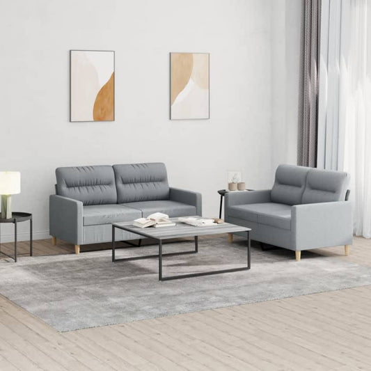 2 pcs sofa set with cushions light grey fabric