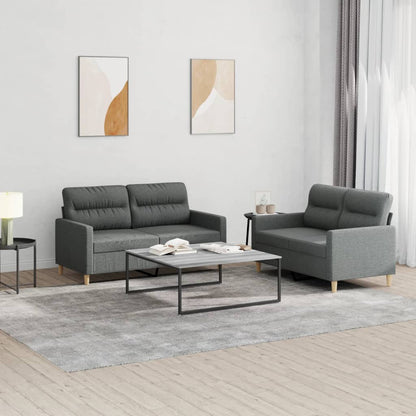2 pcs sofa set with cushions dark grey fabric