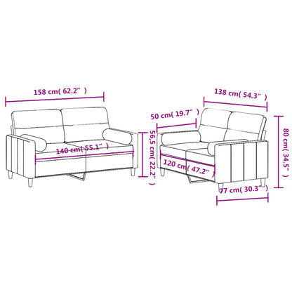 2 pcs conjunto de sofás com almofadas tecido cinzento-escuro