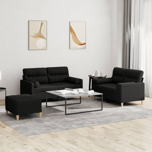 3 pcs conjunto de sofás com almofadas tecido preto
