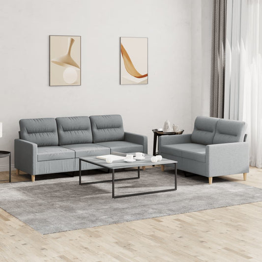 2 pcs sofa set with cushions light grey fabric