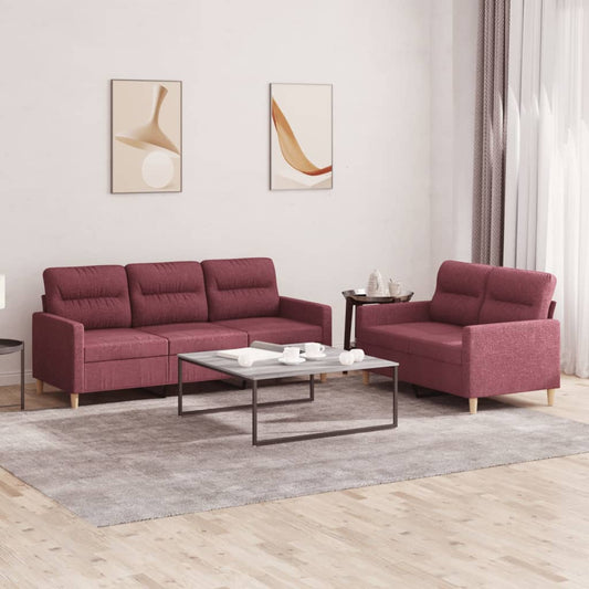 2 pcs sofa set with cushions red dyed fabric