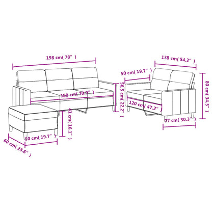 3 pcs conjunto de sofás com almofadões tecido cinzento-claro