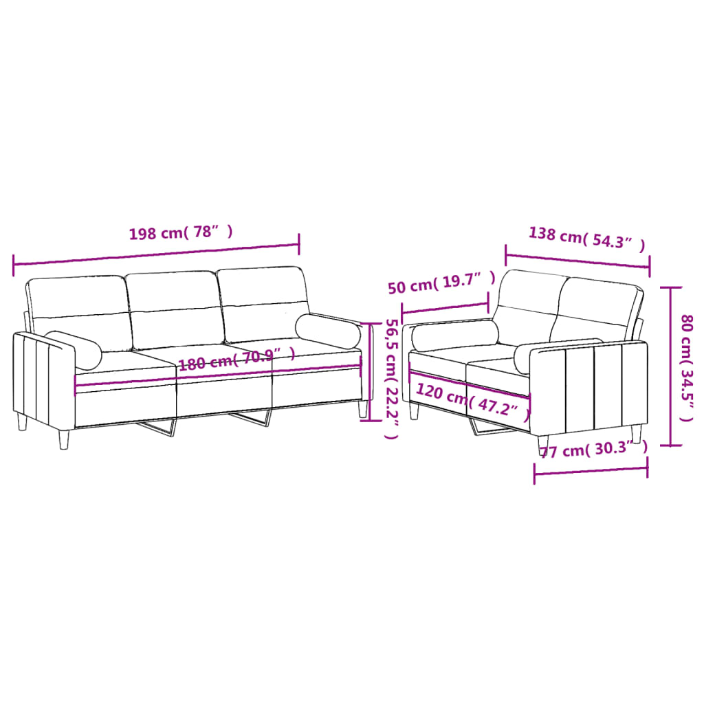 2 pcs conjunto de sofás com almofadas tecido cinzento-escuro