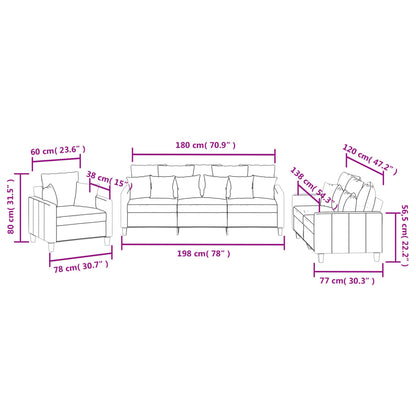 3 pcs conjunto de sofás com almofadas tecido cinzento-escuro